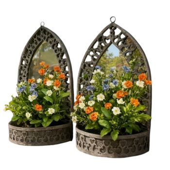 70/62cm Metal Planters with Mirror (Set of 2) - L15 x W45 x H70 cm
