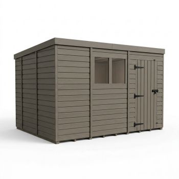 13ft x 10ft Composite Pent Garden Shed Single Door With Windows - Composite - L396 x W305 x H210 cm - Grey