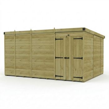 13ft x 10ft Pent Garden Shed Double Door No Windows - Pressure Treated Timber - L396 x W305 x H210 cm - Natural