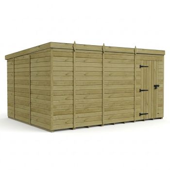 13ft x 10ft Pent Garden Shed Single Door No Windows - Pressure Treated Timber - L396 x W305 x H210 cm - Natural