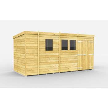 13 x 6 Feet Pent Shed - Double Door With Windows - Wood - L178 x W387 x H201 cm