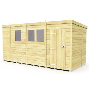 13 x 7 Feet Pent Shed - Single Door With Windows - Wood - L214 x W387 x H201 cm