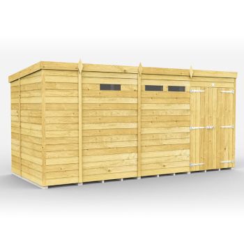 13 x 7 Feet Pent Security Shed - Double Door - Wood - L214 x W387 x H201 cm
