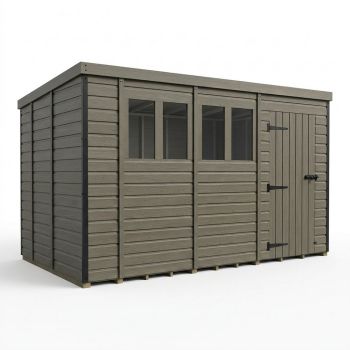 13ft x 9ft Composite Pent Garden Shed Single Door With Windows - Composite - L396 x W274 x H210 cm - Grey