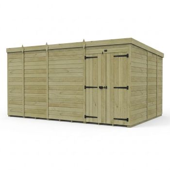 13ft x 9ft Pent Garden Shed Double Door No Windows - Pressure Treated Timber - L396 x W274 x H210 cm - Natural