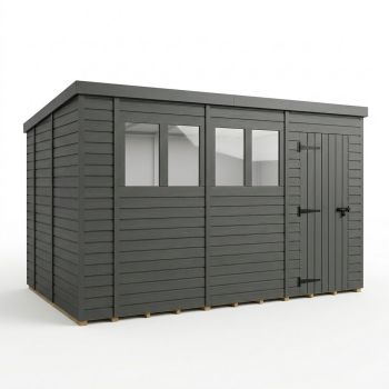 14ft x 10ft Composite Pent Garden Shed Single Door With Windows - Composite - L427 x W305 x H210 cm - Grey