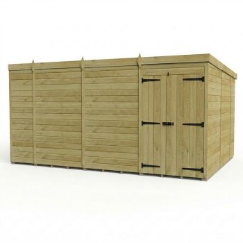 14ft x 10ft Pent Garden Shed Double Door No Windows - Pressure Treated Timber - L427 x W305 x H210 cm - Natural