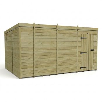14ft x 10ft Pent Garden Shed Single Door No Windows - Pressure Treated Timber - L427 x W305 x H210 cm - Natural