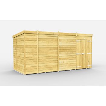 14 x 6 Feet Pent Shed - Double Door Without Windows - Wood - L178 x W417 x H201 cm