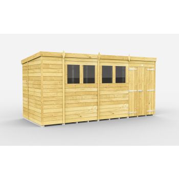 14 x 6 Feet Pent Shed - Double Door With Windows - Wood - L178 x W417 x H201 cm