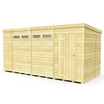 14 x 6 Feet Pent Security Shed - Single Door - Wood - L178 x W417 x H201 cm