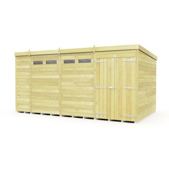 14 x 8 Feet Pent Security Shed - Double Door - Wood - L231 x W417 x H201 cm