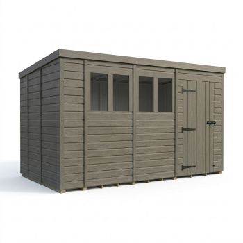14ft x 9ft Composite Pent Garden Shed Single Door With Windows - Composite - L427 x W274 x H210 cm - Grey