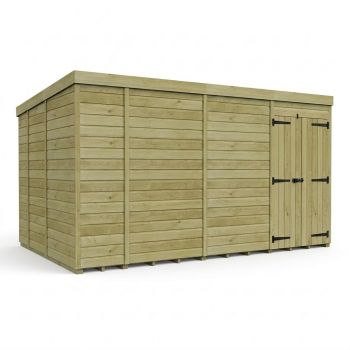 14ft x 9ft Pent Garden Shed Double Door No Windows - Pressure Treated Timber - L427 x W274 x H210 cm - Natural