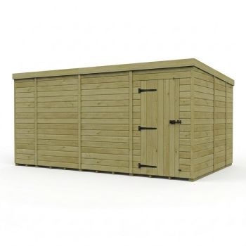 14ft x 9ft Pent Garden Shed Single Door No Windows - Pressure Treated Timber - L427 x W274 x H210 cm - Natural