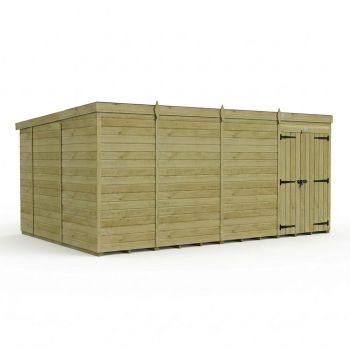 15ft x 10ft Pent Garden Shed Double Door No Windows - Pressure Treated Timber - L457 x W305 x H210 cm - Natural