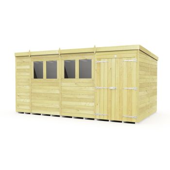 15 x 8 Feet Pent Shed - Double Door With Windows - Wood - L231 x W454 x H201 cm
