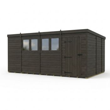 15ft x 9ft Composite Pent Garden Shed Single Door With Windows - Composite - L457 x W274 x H210 cm - Grey