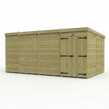 15ft x 9ft Pent Garden Shed Double Door No Windows - Pressure Treated Timber - L457 x W274 x H210 cm - Natural
