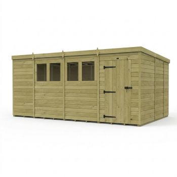 15ft x 9ft Pent Garden Shed Single Door With Windows - Pressure Treated Timber - L457 x W274 x H210 cm - Natural