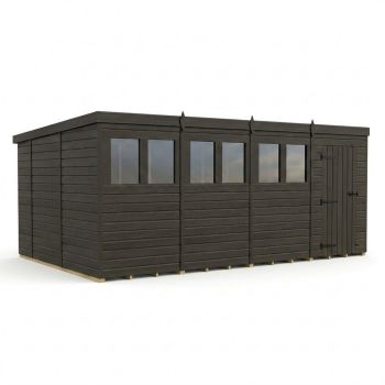 16ft x 10ft Composite Pent Garden Shed Single Door With Windows - Composite - L488 x W305 x H210 cm - Grey