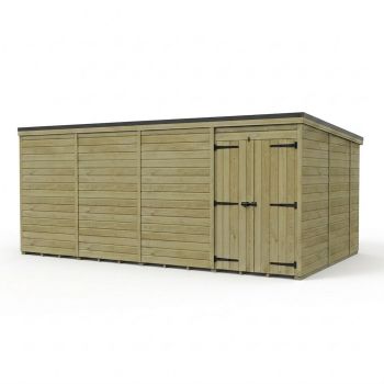 16ft x 10ft Pent Garden Shed Double Door No Windows - Pressure Treated Timber - L488 x W305 x H210 cm - Natural