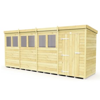 16 x 4 Feet Pent Security Shed - Double Door - Wood - L118 x W474 x H201 cm