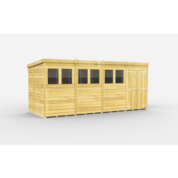16 x 6 Feet Pent Shed - Double Door With Windows - Wood - L178 x W474 x H201 cm
