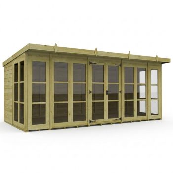 16ft x 8ft Georgian Pent Summer House - Pressure Treated Timber - L488 x W244 x H210 cm - Natural