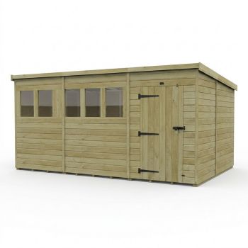 17ft x 10ft Pent Garden Shed Single Door With Windows - Pressure Treated Timber - L518 x W305 x H210 cm - Natural