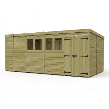 17ft x 9ft Pent Garden Shed Double Door With Windows - Pressure Treated Timber - L518 x W274 x H210 cm - Natural