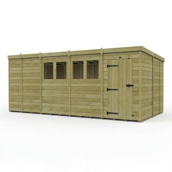 17ft x 9ft Pent Garden Shed Single Door With Windows - Pressure Treated Timber - L518 x W274 x H210 cm - Natural