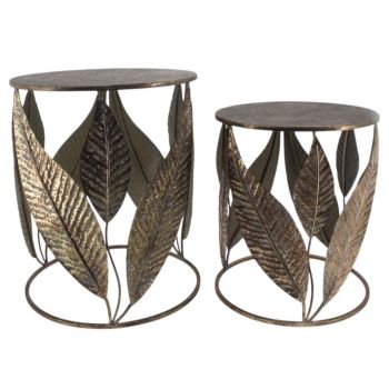 61/50cm Leaf Design Metal Tables (Set of 2) - L50 x W50 x H61 cm