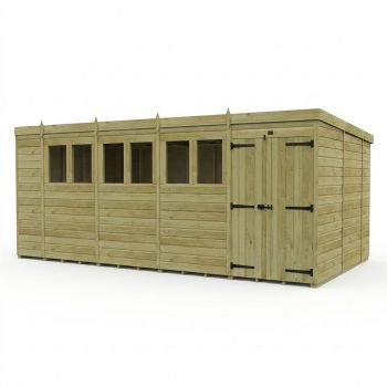 18ft x 10ft Pent Garden Shed Double Door With Windows - Pressure Treated Timber - L549 x W305 x H210 cm - Natural