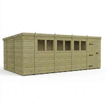 18ft x 10ft Pent Garden Shed Single Door With Windows - Pressure Treated Timber - L549 x W305 x H210 cm - Natural