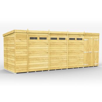 18 x 7 Feet Pent Security Shed - Double Door - Wood - L214 x W533 x H201 cm