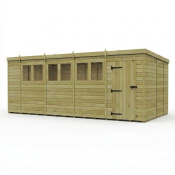 18ft x 9ft Pent Garden Shed Single Door With Windows - Pressure Treated Timber - L549 x W274 x H210 cm - Natural