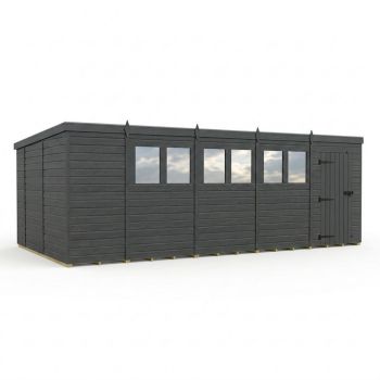 19ft x 10ft Composite Pent Garden Shed Single Door With Windows - Composite - L579 x W305 x H210 cm - Grey