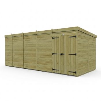 19ft x 10ft Pent Garden Shed Double Door No Windows - Pressure Treated Timber - L579 x W305 x H210 cm - Natural