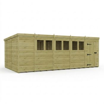 19ft x 10ft Pent Garden Shed Single Door With Windows - Pressure Treated Timber - L579 x W305 x H210 cm - Natural