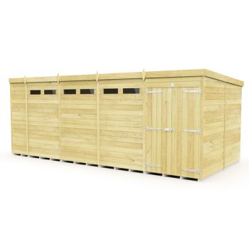 19 x 8 Feet Pent Security Shed - Double Door - Wood - L231 x W560 x H201 cm