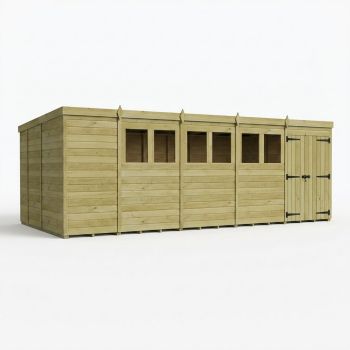 19ft x 9ft Pent Garden Shed Double Door With Windows - Pressure Treated Timber - L579 x W274 x H210 cm - Natural