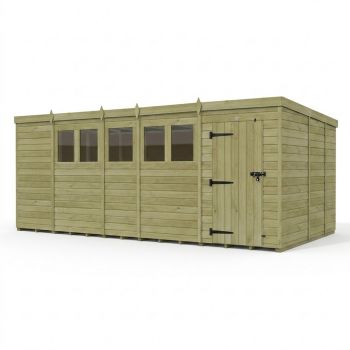 19ft x 9ft Pent Garden Shed Single Door With Windows - Pressure Treated Timber - L579 x W274 x H210 cm - Natural