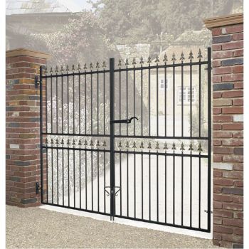 Corfe Premium Spear Top Tall Flat Top Double Gate - Steel - Fits Gap 2743 mm x 1778 mm High - Electro Galv./Black Powder Coated
