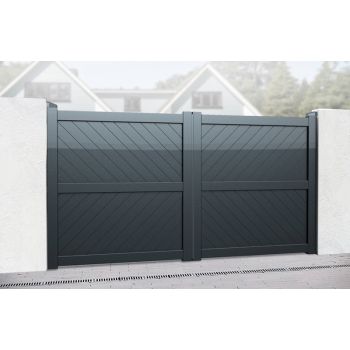 Double Swing Gate - 3000x2000mm - Grey - Diagonal Solid Infill and Flat Top, Full Privacy Driveway Gate