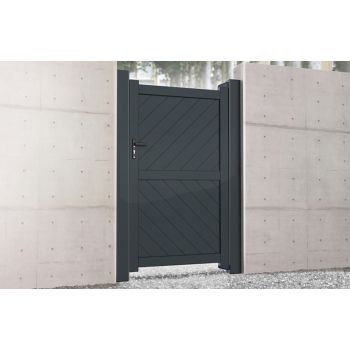 Pedestrian Gate 1000x1800mm Black - Diagonal Solid Infill and Flat Top