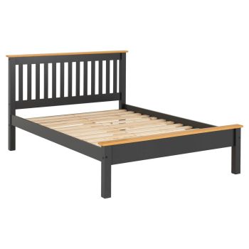 Monaco 4 Feet Bed Frame with Low Foot End - L204 x W102.5 x H132 cm - Dark Grey/Oak Effect