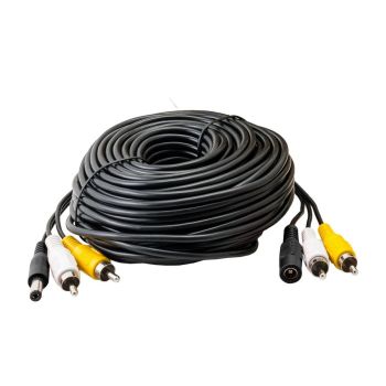20 Metre 3 Way Power Audio Video RCA CCTV Camera Cable RCA Connectors - Black