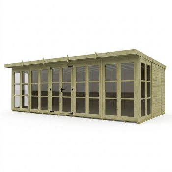 20ft x 10ft Georgian Pent Summer House - Pressure Treated Timber - L610 x W305 x H210 cm - Natural