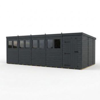 20ft x 10ft Composite Pent Garden Shed Single Door With Windows - Composite - L610 x W305 x H210 cm - Grey